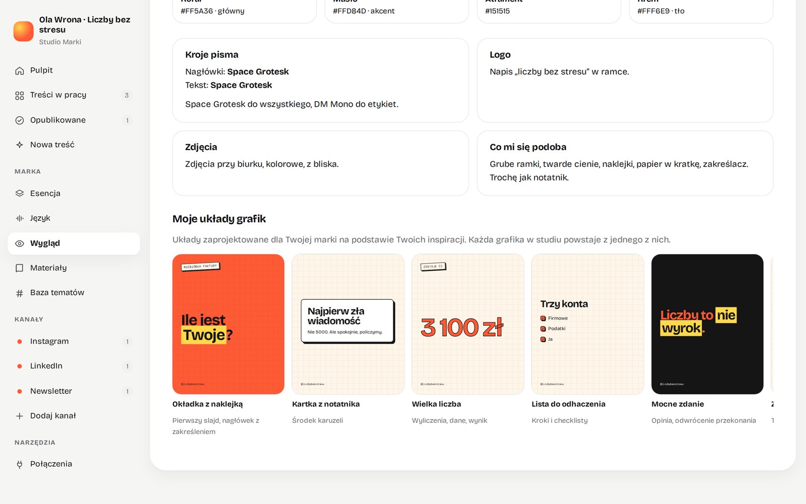 Układy grafik dostosowane do kolorów i języka marki
