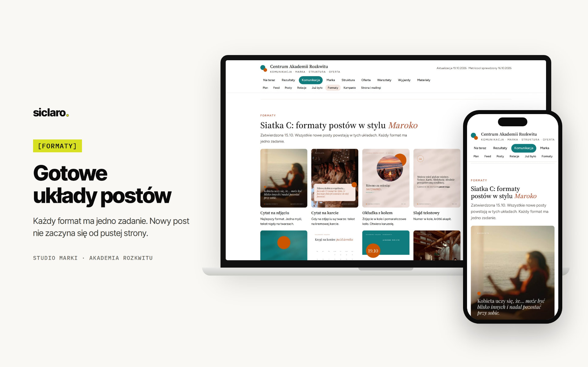 Studio Marki — gotowe układy postów na komputerze i telefonie